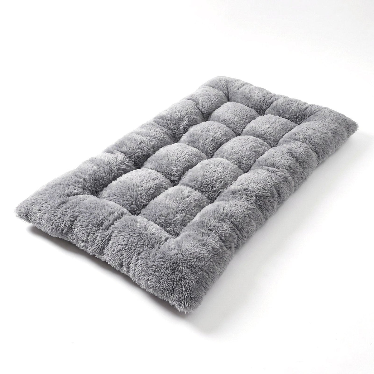 Extra large grey plush dog bed mat, 120 x 60 cm, on a white background