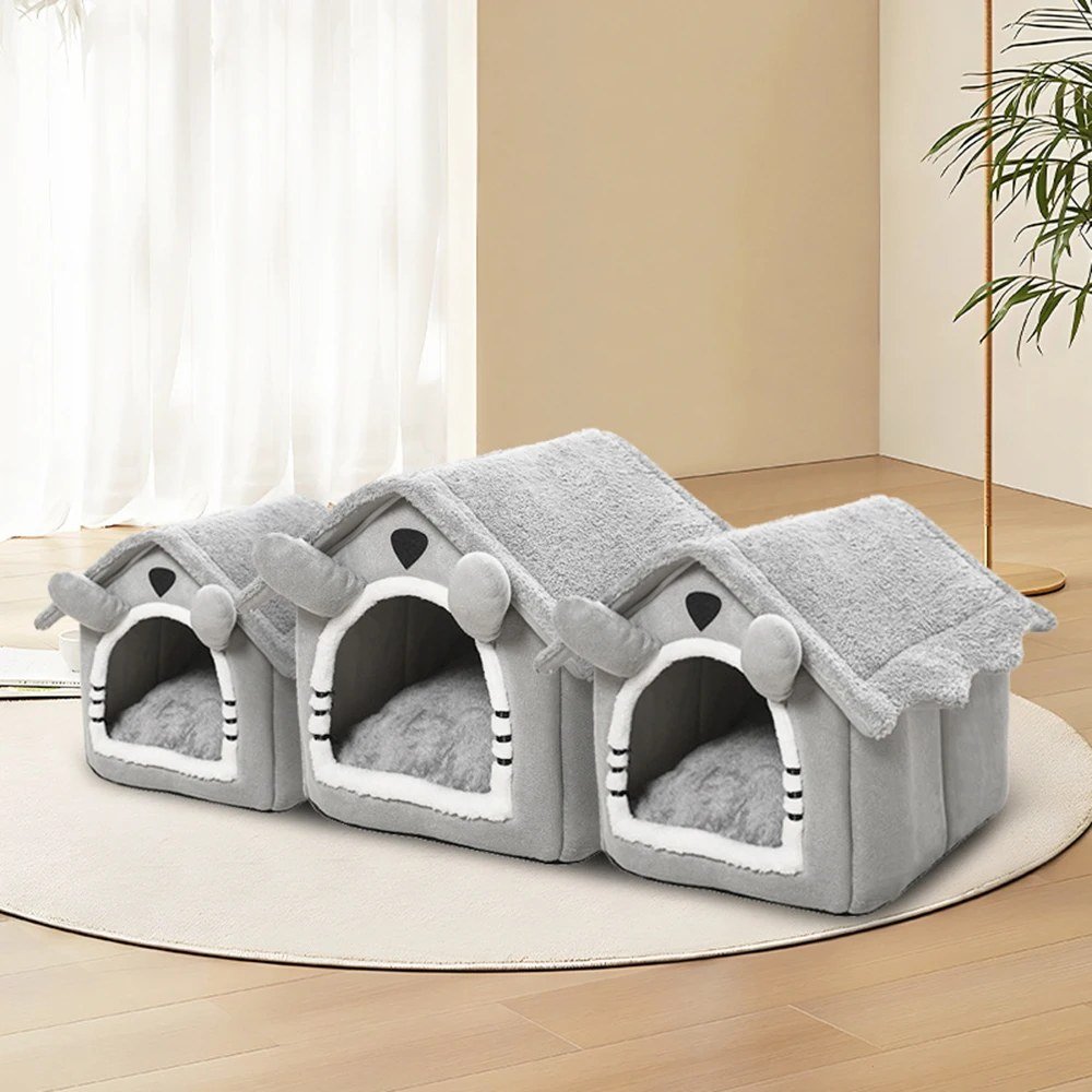 Three sizes of the grey cat house bed