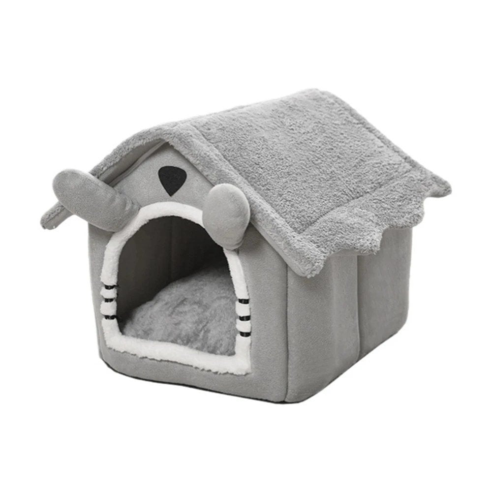 Grey cat house bed, front view