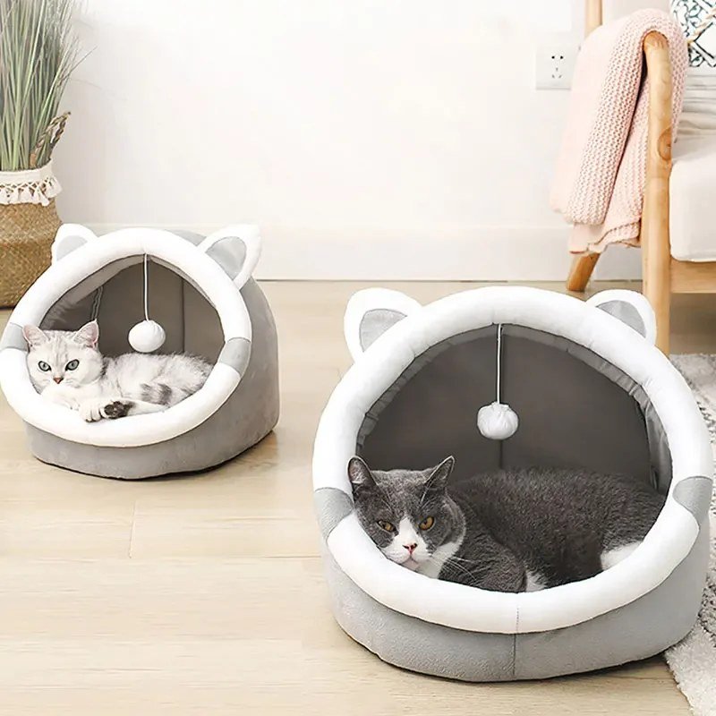 Two sizes of the cat cave bed side by side