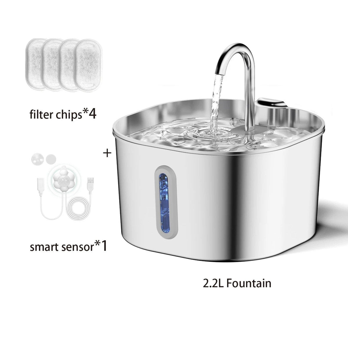 In the box: 2.2 L fountain, motion sensor and 4 filters