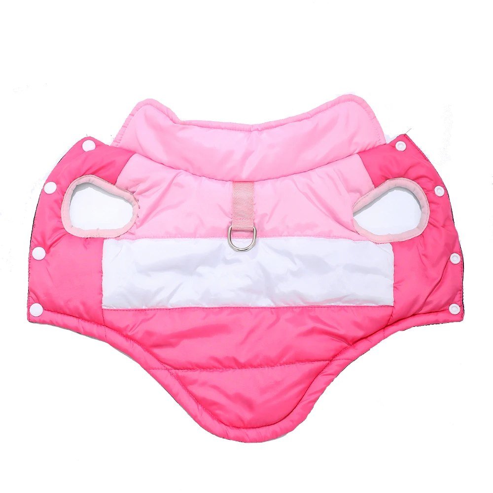 Padded winter dog coat in Pink, laid flat